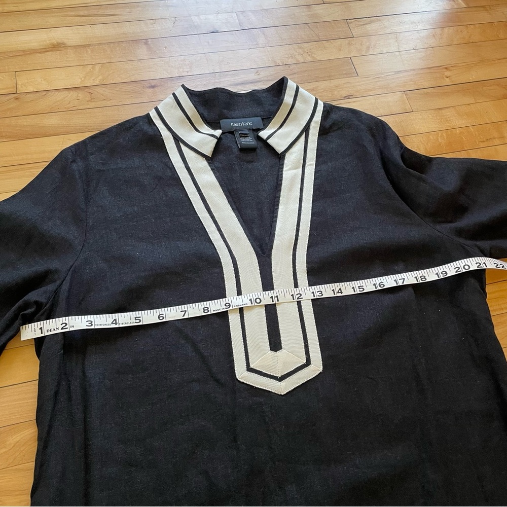 Karen Kane St. Tropez Midi black linen dress with white stripes LARGE - Picture 7 of 8